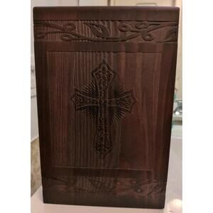 Cremation Urns for Ashes, Wooden Carved Cross Box & Casket for Men, Women, Pets